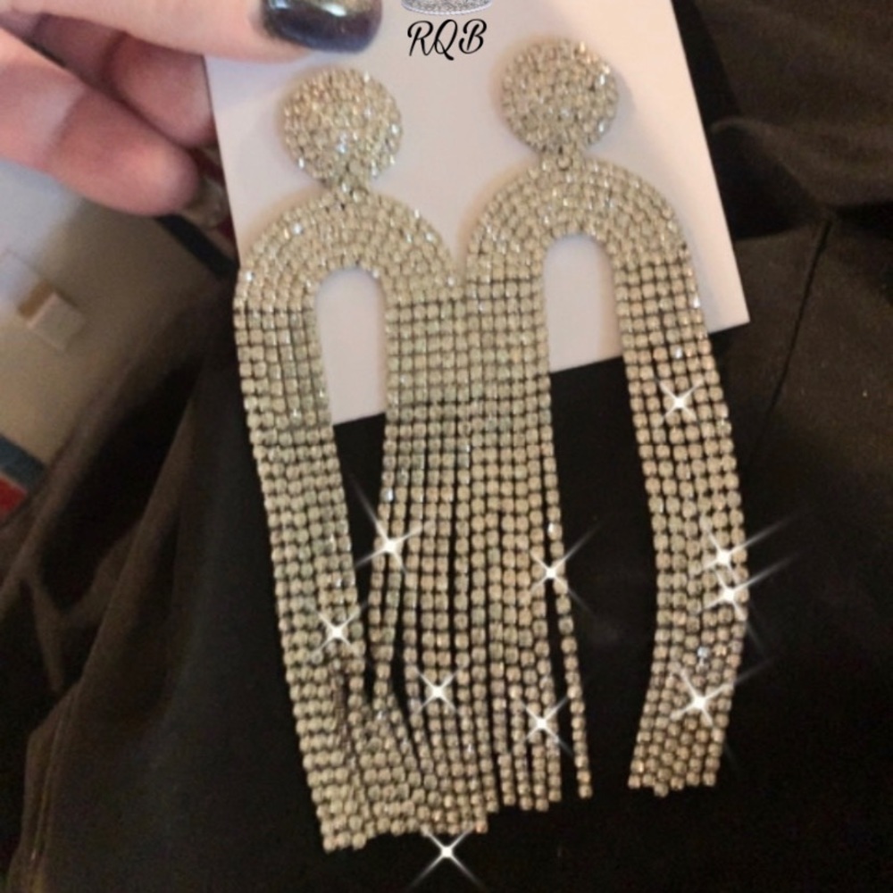 Clear Crystal Pageant Earrings Fringe Design